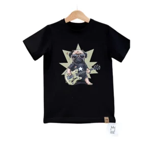 T-shirt „Mops” - Czarny z oliwką, 104/110, MIMI