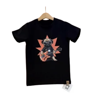 T-shirt „Mops” - Czarny z pomarańczowym, 104/110, MIMI