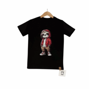 T-shirt MIMI „Luzacki Leniwiec” - Czarny z czerwonym, 104/110, MIMI