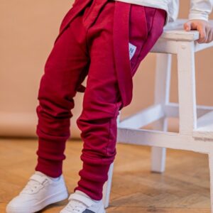 Spodnie dresowe z szelkami - Bordowy, 104/110, FUNkids